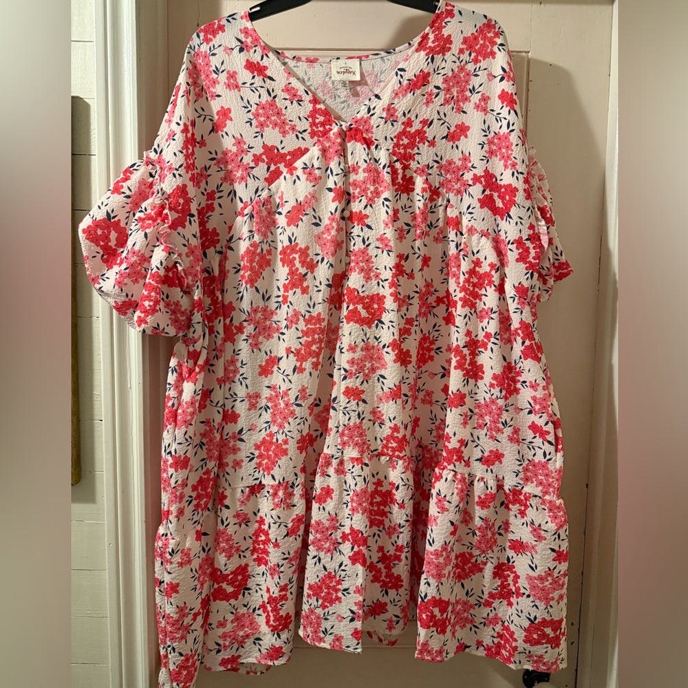 Floral V-Neck Ruffle Sleeve Dress